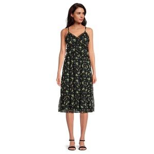 No Boundaries Black Ditsy Floral Ruffle Midi Dress S Cabincore Dark Romance‎